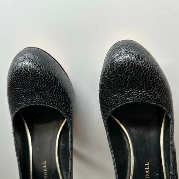 Loeffler Randall Esther Wooden Heel Pebbled Leather Black Platform Heels sz 9 - Picture 7 of 9